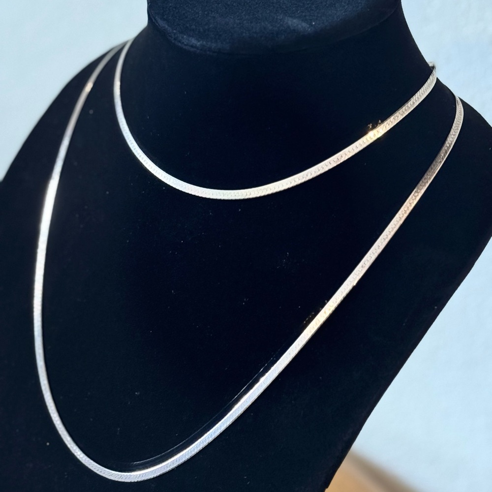 (X2)Elegant Sterling herringbone Necklace Set